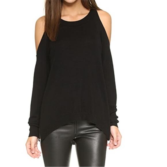 Ramy Brook Tascha Black Cold Shoulder Wool Sweater with Side Zipper Size Small - Picture 2 of 9